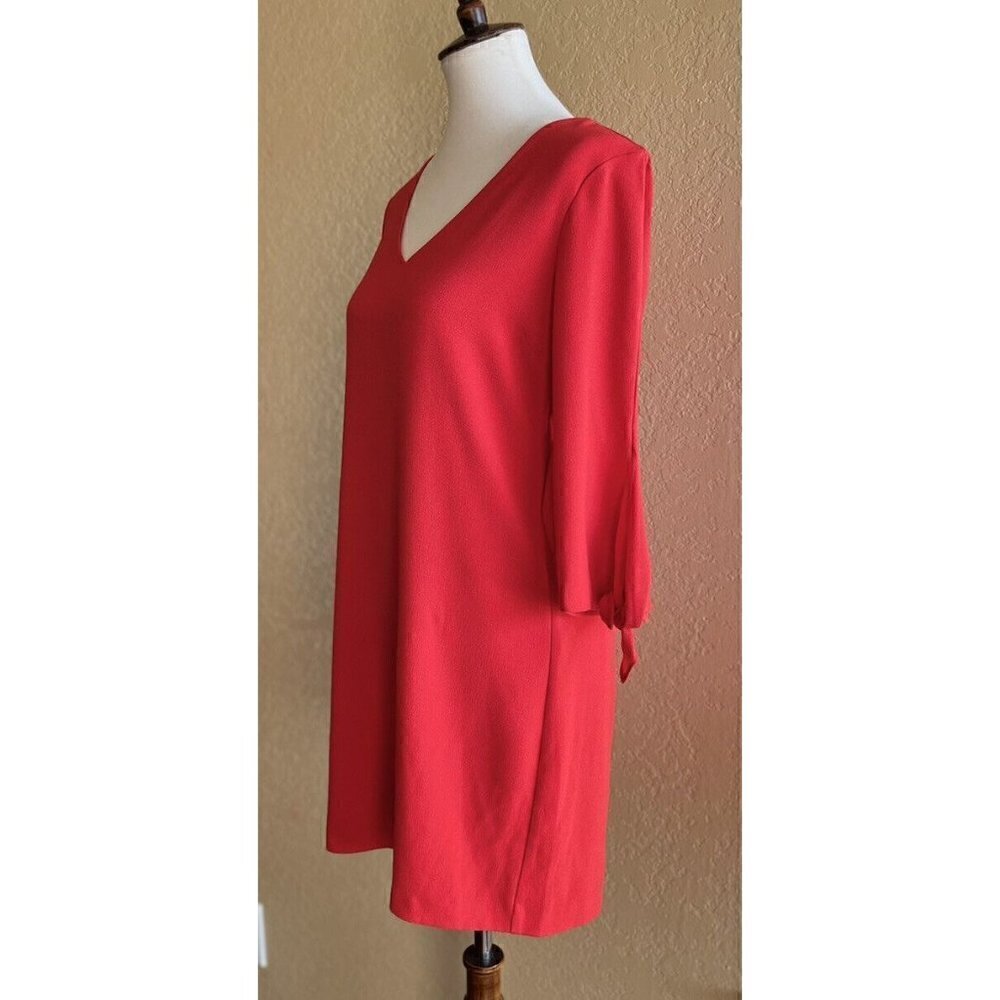 Charles Henry Red Women's Size Small S Tie Sleeve V-neck Crepe Shift Dress - Picture 9 of 11